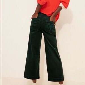 Maeve Colette cropped bow corduroy Women's Dark Green Wide-Leg Pants